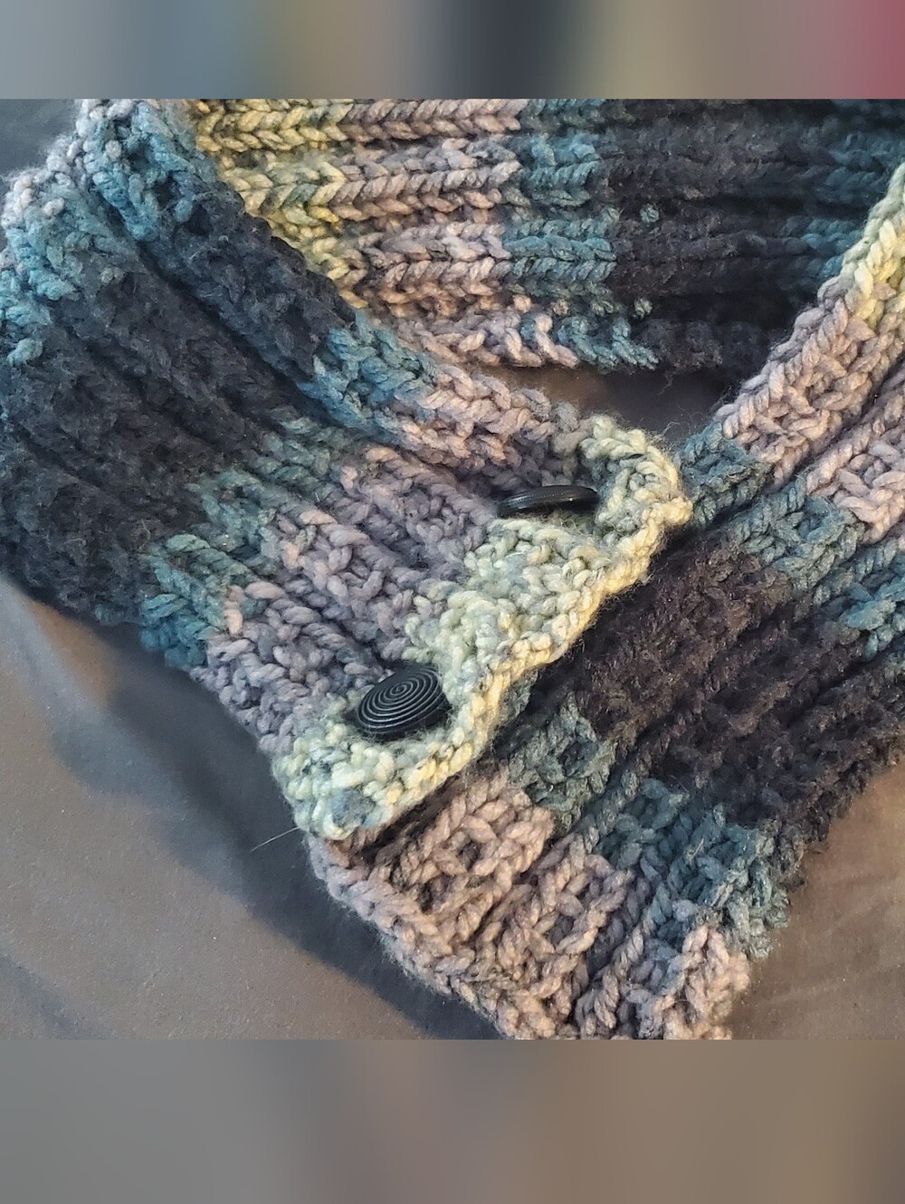 Chunky Knit Button Cowl - Multicolor Blue & Gray